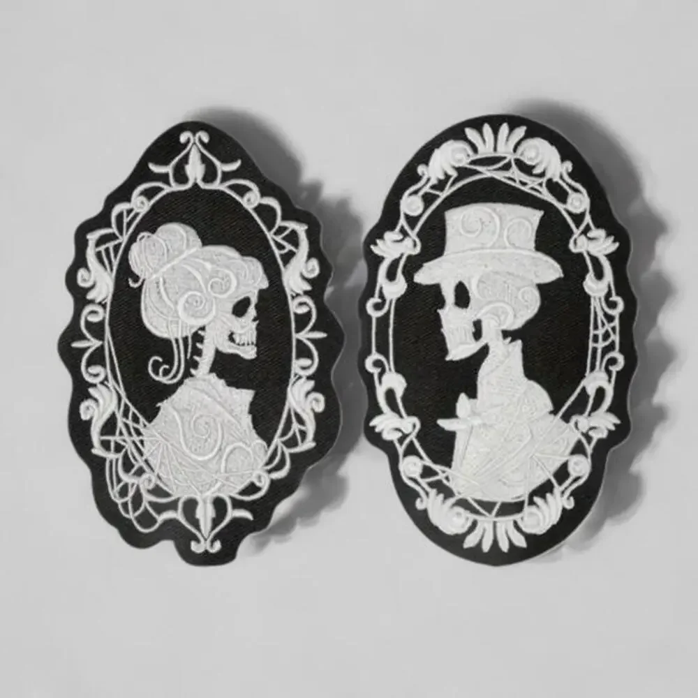 Patch Set Skeleton Couple, Spooky Gothic Style, Iron On Patches, Halloween Goth